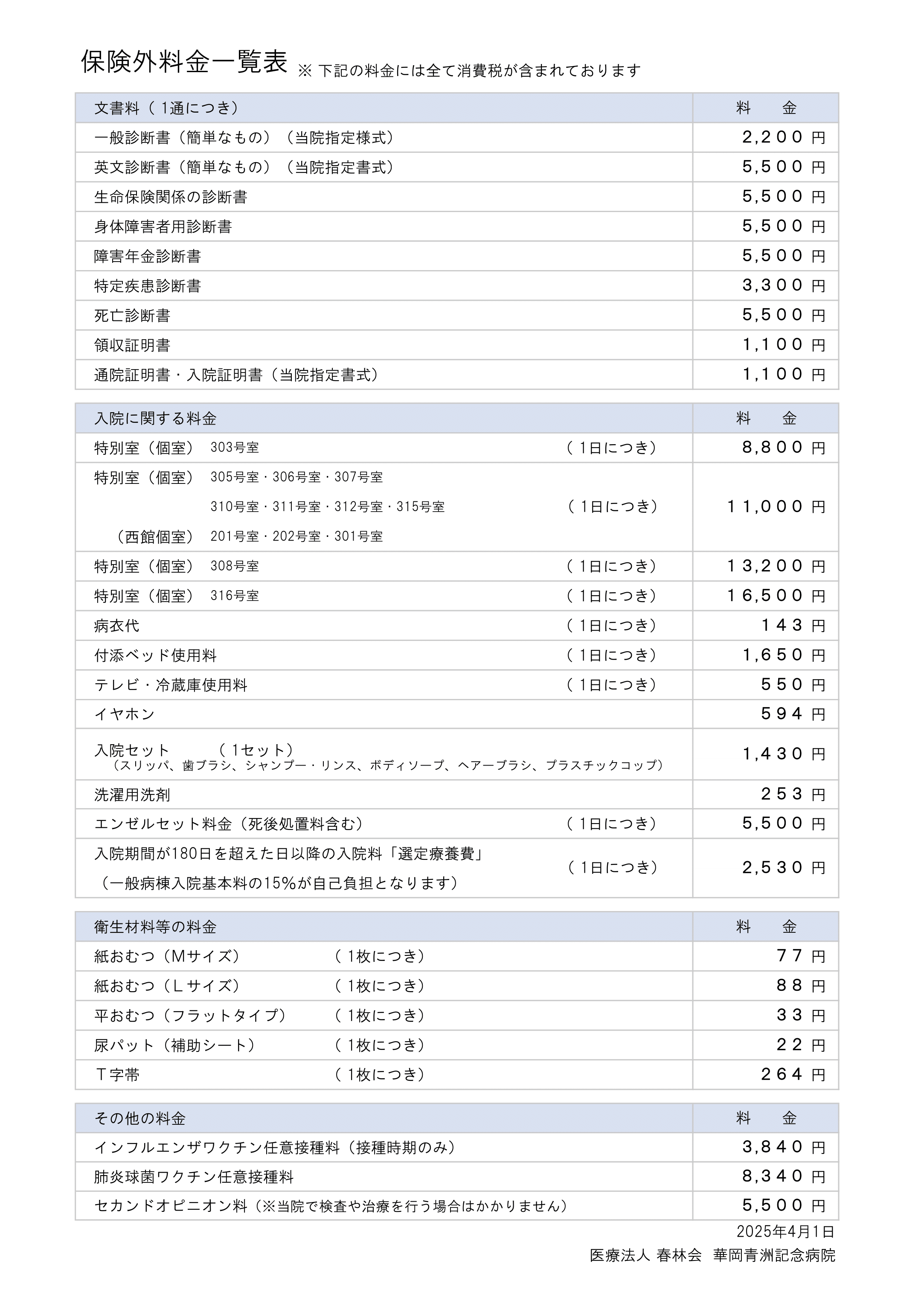 保険外料金一覧表-1